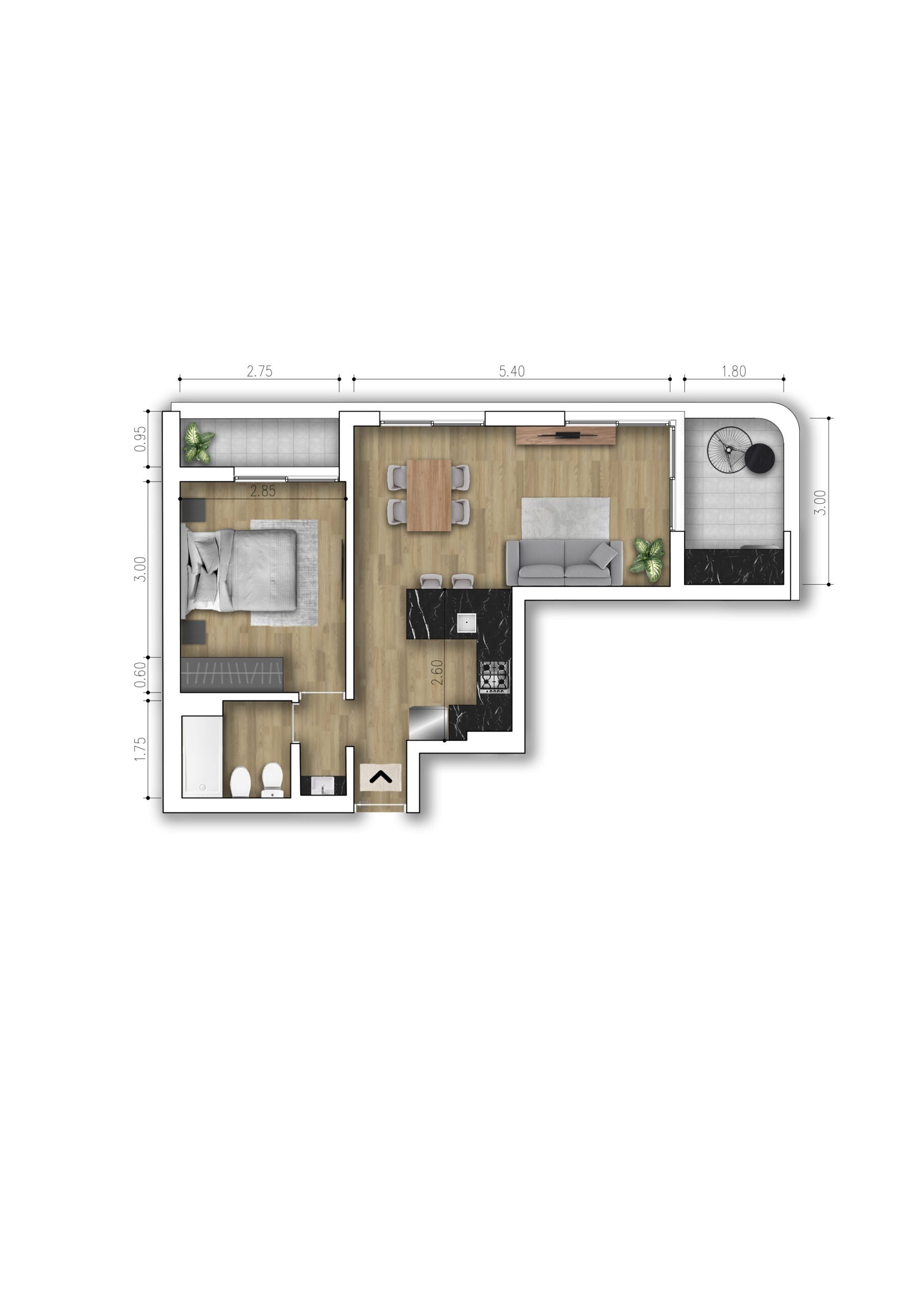 1 Dormitorio - Tipo 2D